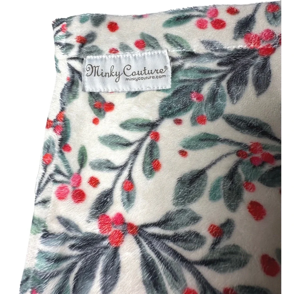 Minky Couture Holly Berry Plush Pillowcase Holiday Christmas Floral White Red